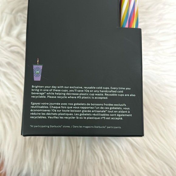 NEW IN BOX. STARBUCKS 5 REUSABLE MULTICOLOR CUPS, LIDS&STRAWS. POSITIVE SAYINGS - Picture 7 of 8